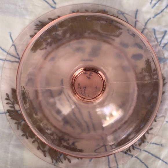 PINK DEPRESSION PEDESTAL CONDIMENT BOWL WITH STERLING OVERLAY FLOWERS - Picture 4 of 7